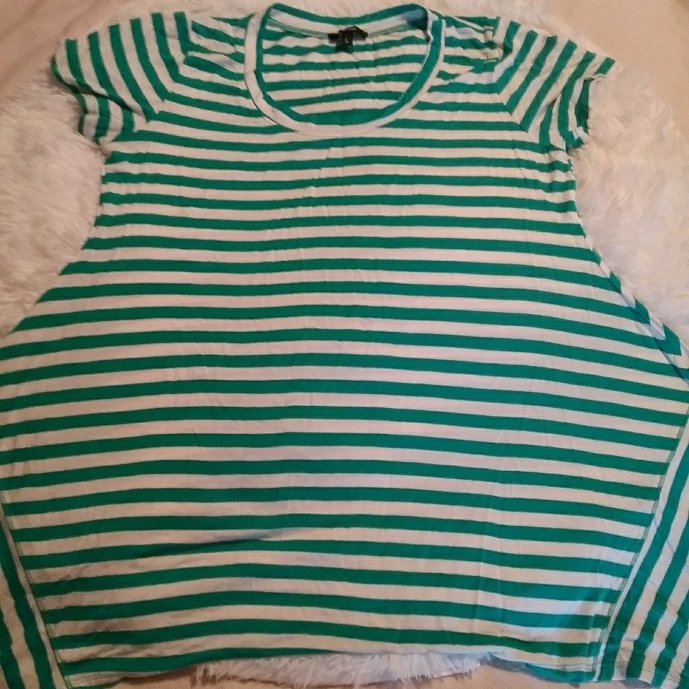 Women's green and white stripe stretchy blouse